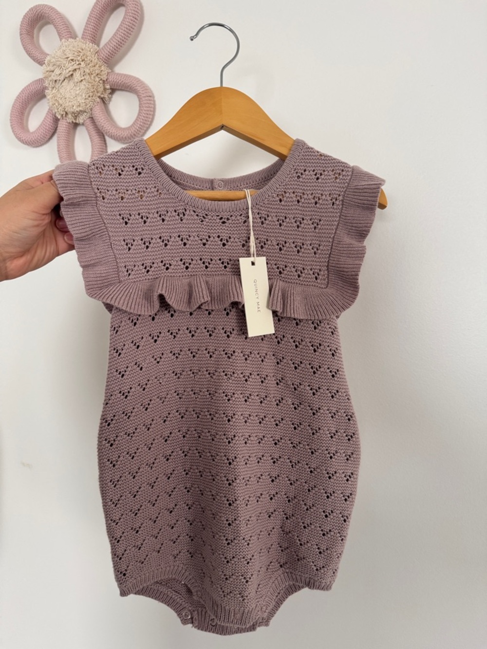 🤍 Quincy Mae Pointelle Knit Ruffle Romper